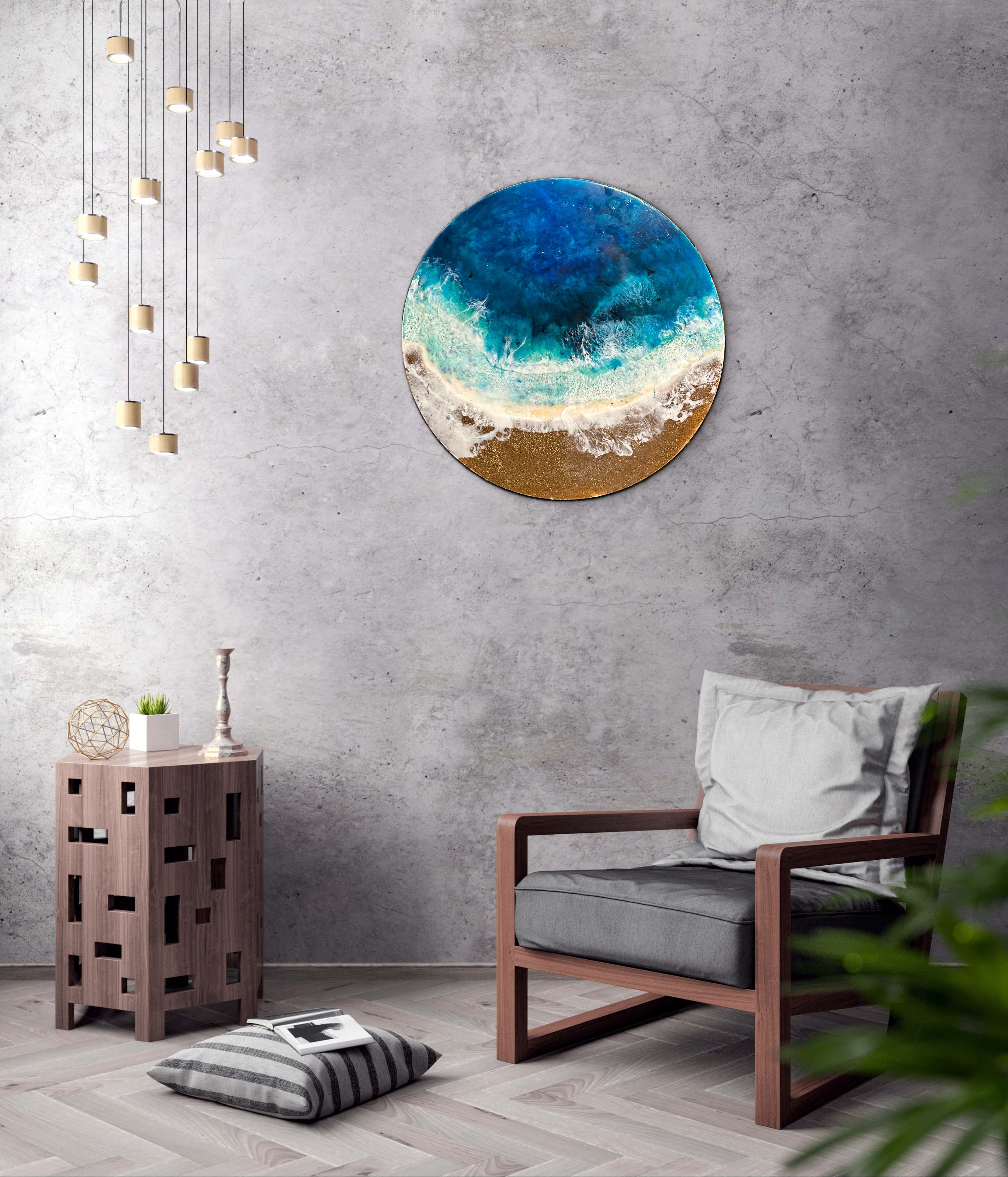 Abrazo entre mar y arena – Cuadro de resina artística 60 cm