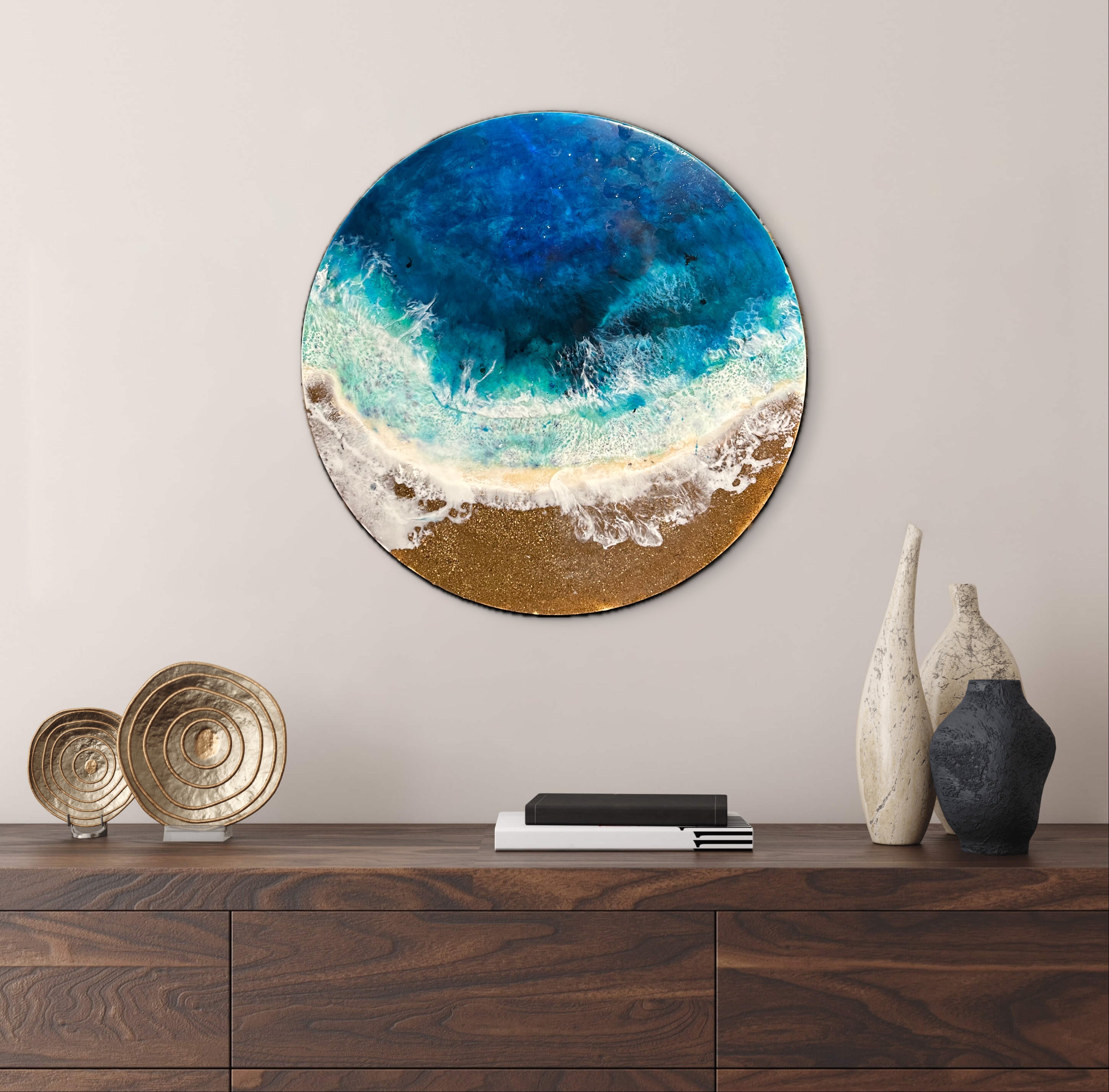 Abrazo entre mar y arena – Cuadro de resina artística 60 cm